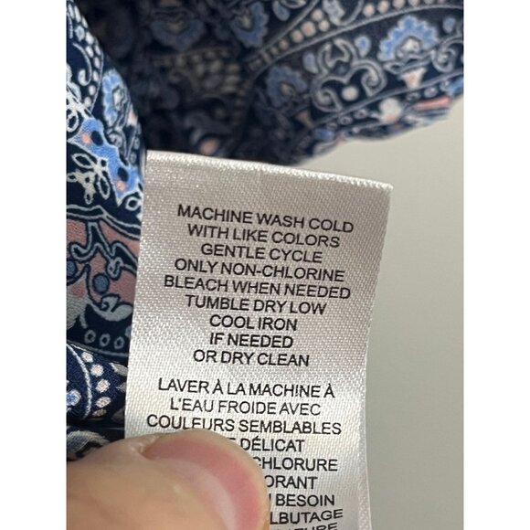 Retro Floral Tunic Top Blue 1X Boho Preppy Classic Chic Western Work Wear Artsy - Picture 8 of 10